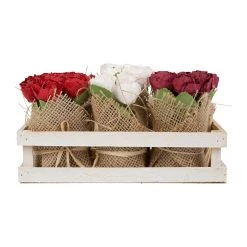 Comptoir De Famille Fleur Rose En Cagette Bouquet Rouge, Blanc En Bois