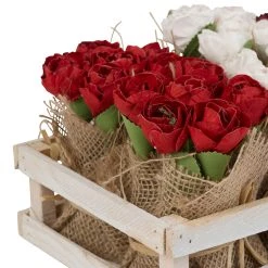 Comptoir De Famille Fleur Rose En Cagette Bouquet Rouge, Blanc En Bois -SEMA DESIGN Boutique 200689 DET02 WEB