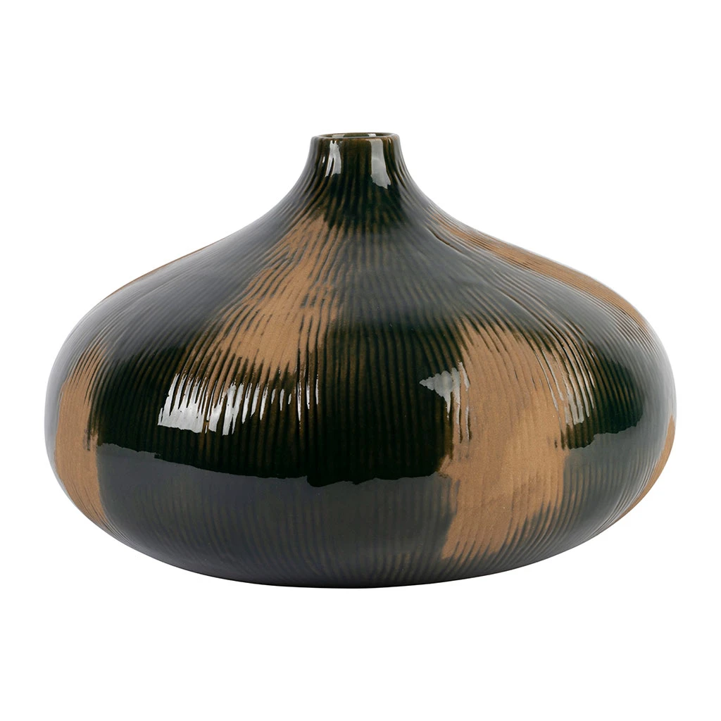 Côté Table Vase Vert Foncé Et Brun D30xh20cm En Faience - Pheses 1 Côté Table Vase Vert Foncé Et Brun D30xh20cm En Faience - Pheses