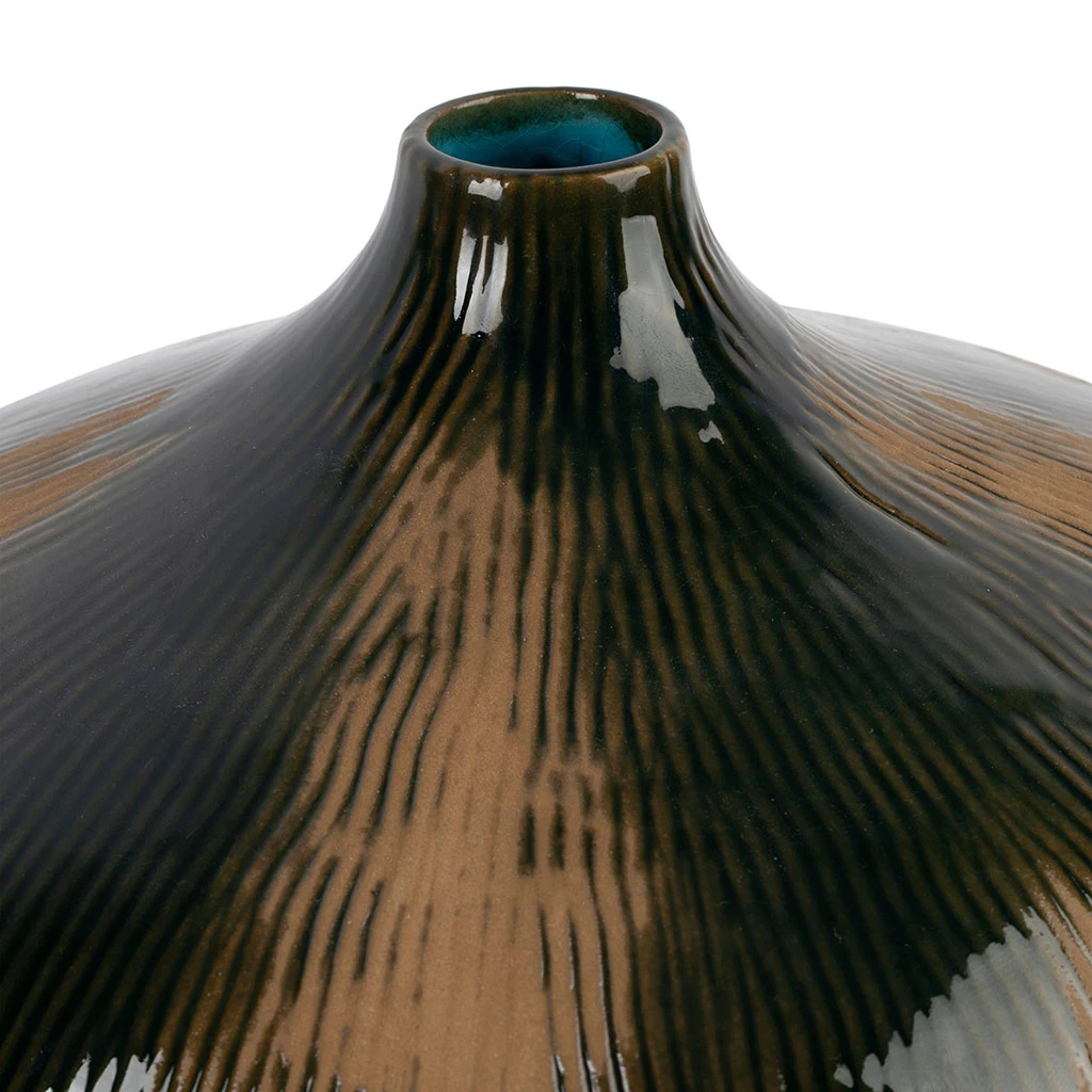 Côté Table Vase Vert Foncé Et Brun D30xh20cm En Faience - Pheses 3 Côté Table Vase Vert Foncé Et Brun D30xh20cm En Faience - Pheses – Image 3