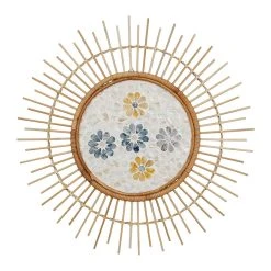 Jardin D'Ulysse Déco Murale Fleur Mon Hirondelle Bleu Et Jaune En Rotin Et Nacre