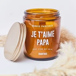 Arty Fêtes Bougie Cire De Soja "je T'aime Papa " Parfum Dianthus Verre Ambré D7.3xh9cm -SEMA DESIGN Boutique 528dc amb tableete 13049 hd