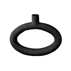 Pt' Vase Anneau Ovale En Polyresine Noir 25x6xh20.5cm