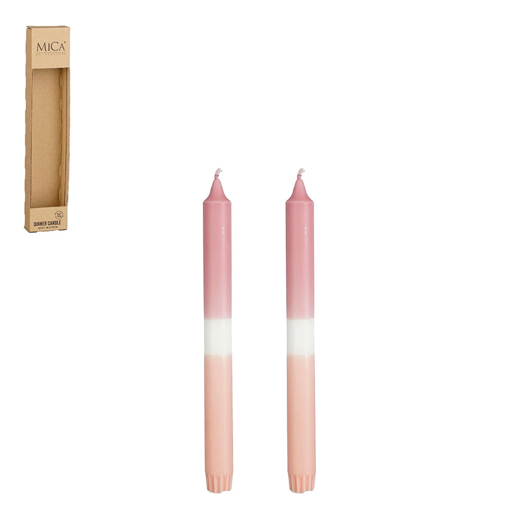Mica Décorations Set De 2 Bougies Diner Rose-d2.2xh25cm 1 Mica Décorations Set De 2 Bougies Diner Rose-d2.2xh25cm