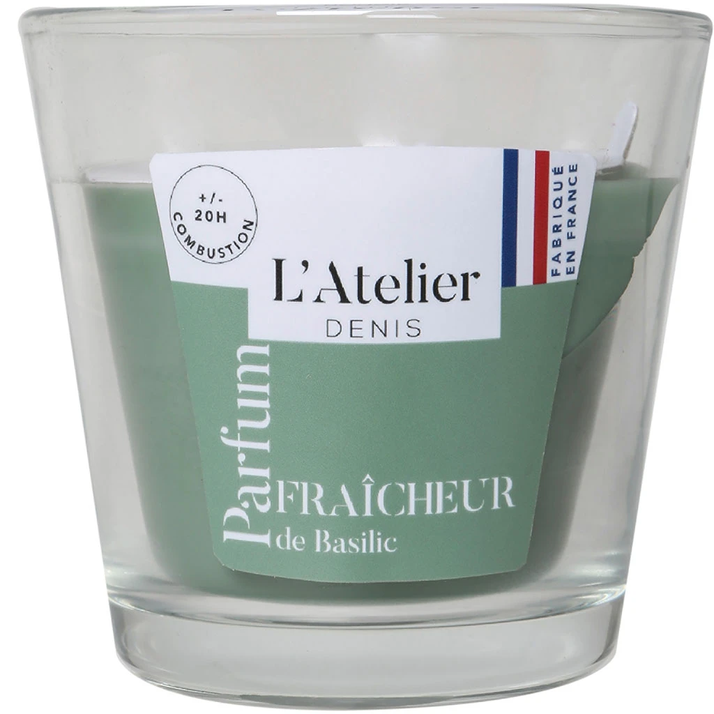 Atelier Denis Bougie Senteur Fraicheur Basilic En Verre - Vert Petit Modèle 90g 1 Atelier Denis Bougie Senteur Fraicheur Basilic En Verre - Vert Petit Modèle 90g