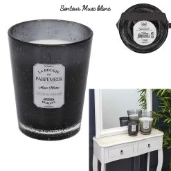 Home Déco Factory Bougie Au Musc Blanc Verre Bulle Gris Fonce