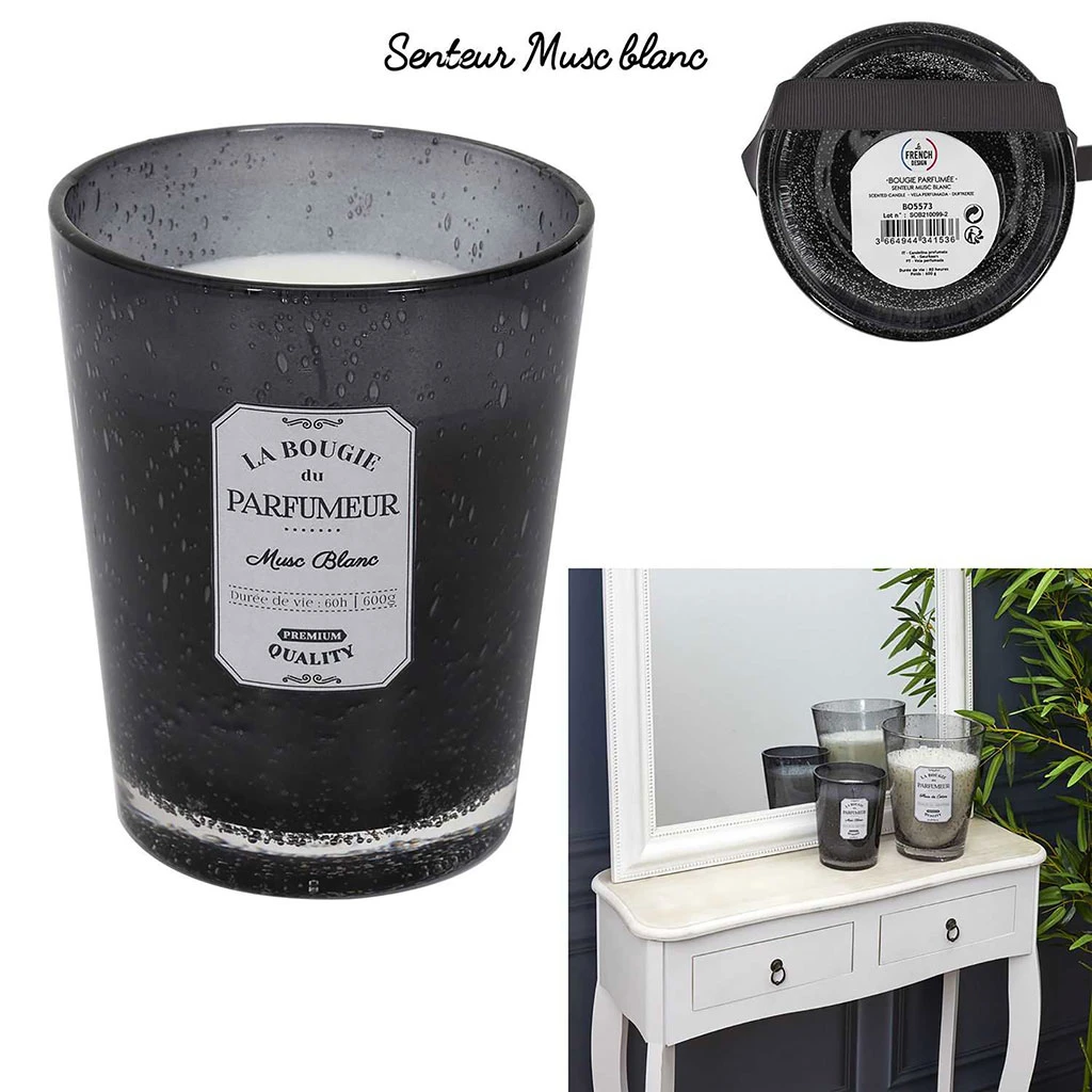 Home Déco Factory Bougie Au Musc Blanc Verre Bulle Gris Fonce 1 Home Déco Factory Bougie Au Musc Blanc Verre Bulle Gris Fonce