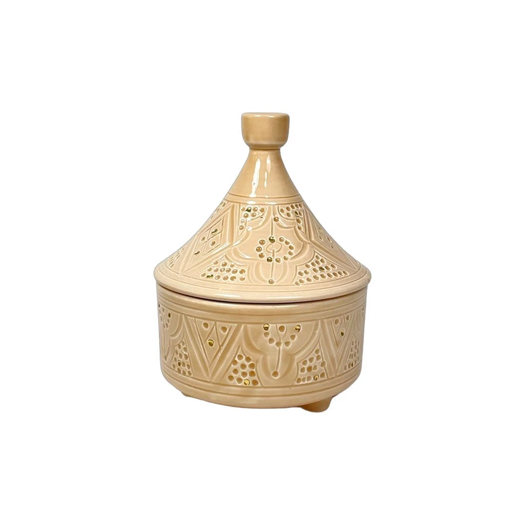 Chabi Chic Boite à Tajine Sable Or D14xh17cm - Empreinte 1 Chabi Chic Boite à Tajine Sable Or D14xh17cm - Empreinte